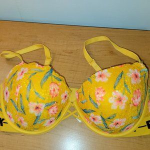 PINK 36DD Yellow floral lace bra- Excellent condition
